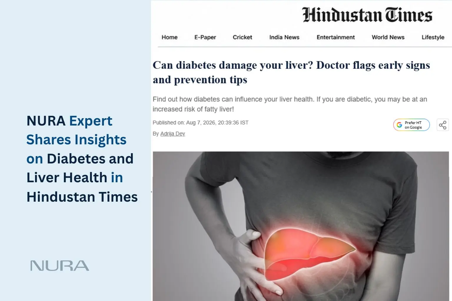 NURA Expert Shares Insights on Diabetes and Liver Health in Hindustan Times