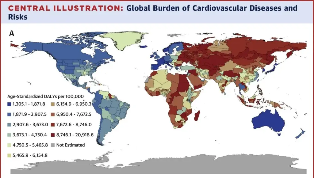 Illustration showing biggest cause of death in the world is cardiovascular disease