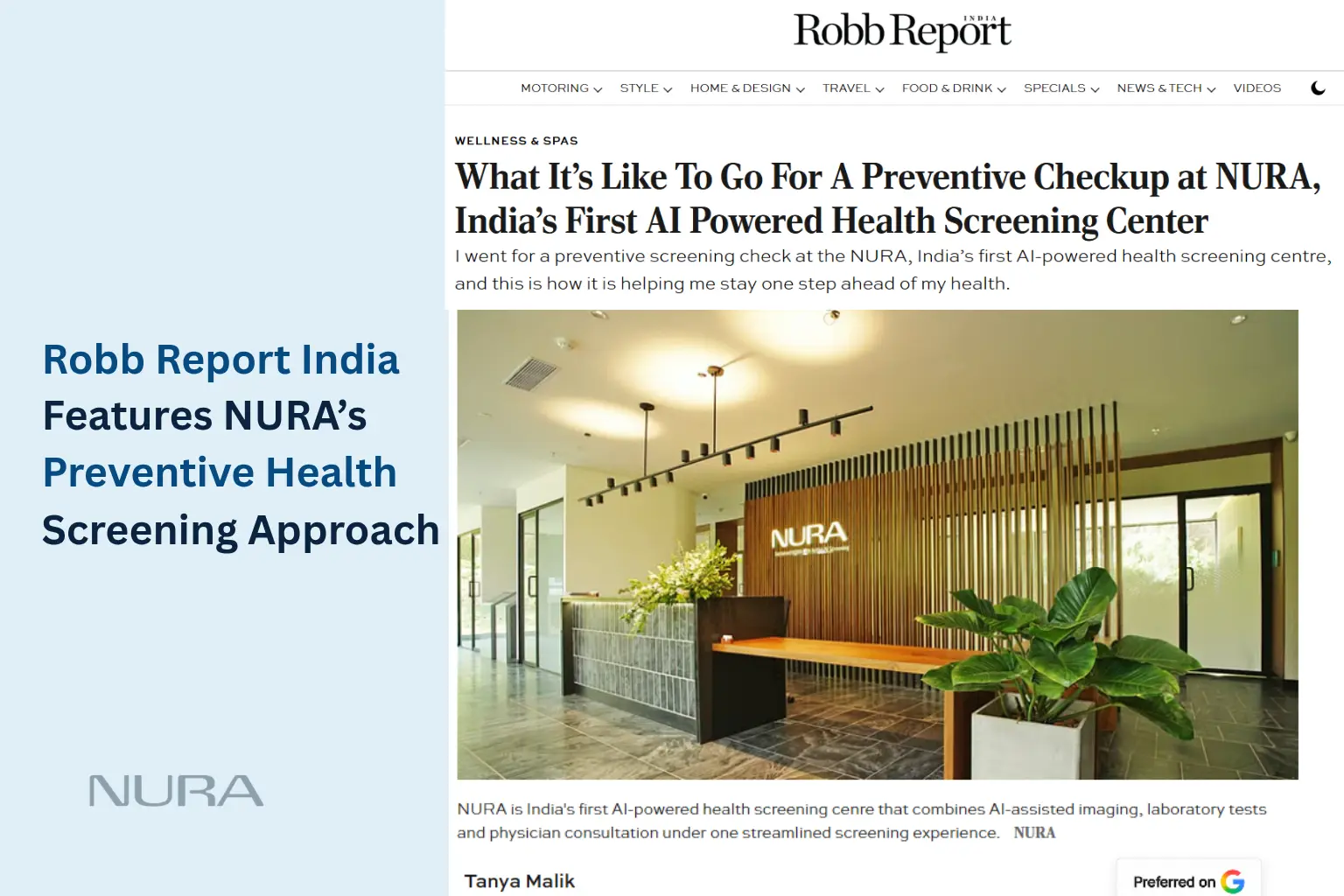 Robb Report India Features NURA’s Preventive Health Screening Approach